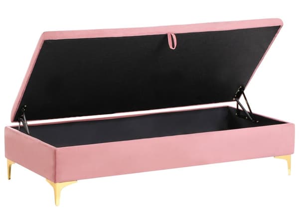 Fotskammel Rosa Fløyel med Oppbevaring Metallben Dekorative Knapper Moderne Design Puff Stue
