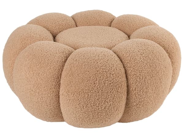 Puf Lysebrun Boucle ø 60 cm Rund Siddepuf i Stof Multifunktionel Fodskammel Indendørs Stue Børnepuf Design Blomst