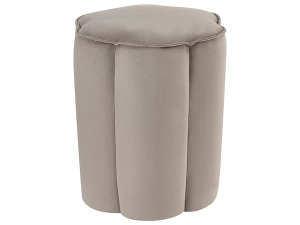 Rund puf taupe velour 39 x 34 x 45 cm sæde fodstøtte moderne minimalistisk stue soveværelse