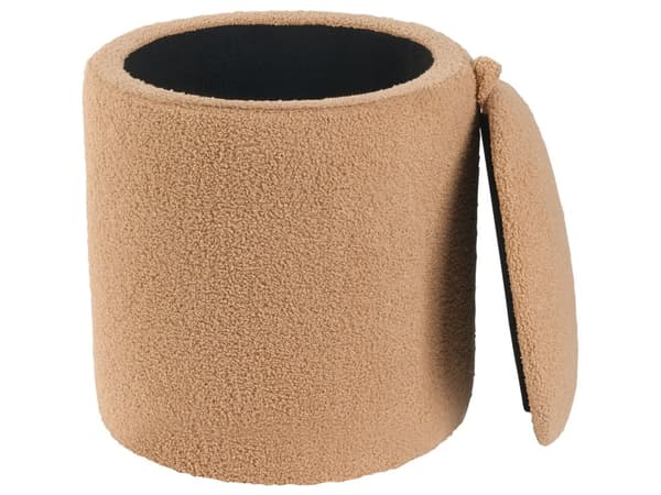 Sæt med 2 puffer Lysebrun bouclé Rund form Skjult opbevaringsrum Moderne design Fodskammel