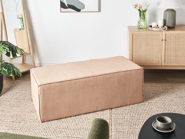 Puff Beige Kordfløyel Jumbo Cord Polstret Stoff Accent Sengebenk Krakk
