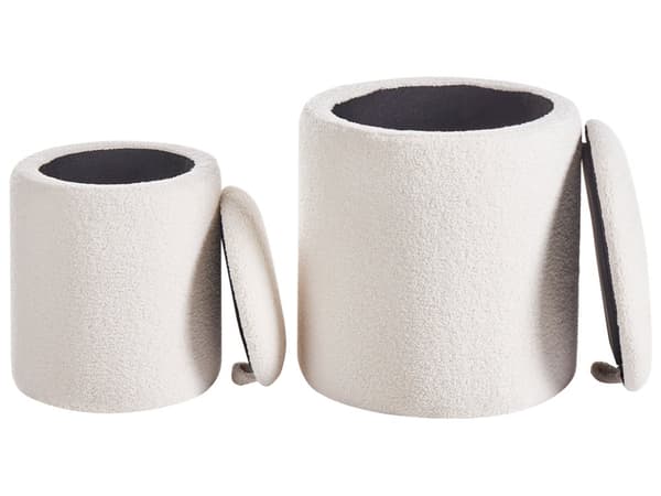 Sett med 2 puffer Off-White Bouclé Rund form Skjult oppbevaringsrom Moderne design Fotskammel