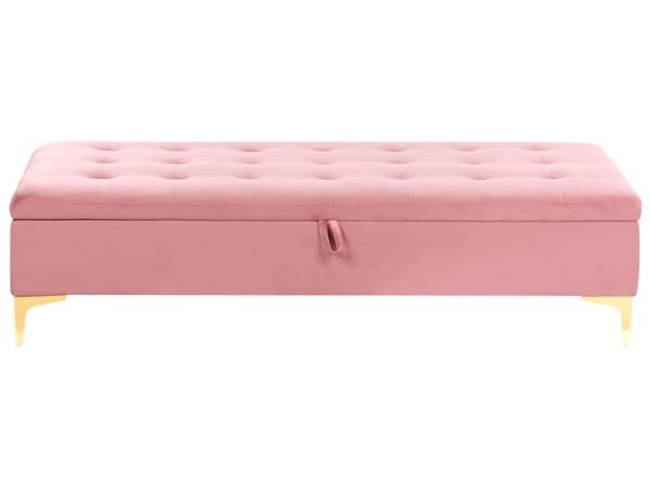 Opbevaringsskammel Pink Velour Polstret skammel med opbevaring Guldben Moderne stue