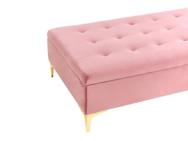 Opbevaringsskammel Pink Velour Polstret skammel med opbevaring Guldben Moderne stue