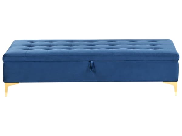 Opbevaringsskammel navy blå Velour Polstret skammel med opbevaring Guldben Moderne stue