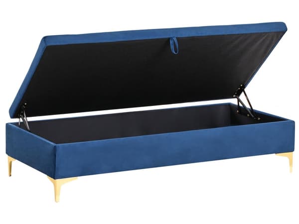 Opbevaringsskammel navy blå Velour Polstret skammel med opbevaring Guldben Moderne stue