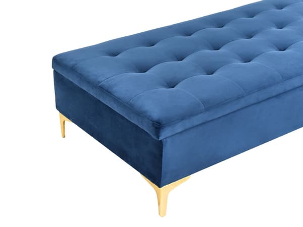 Opbevaringsskammel navy blå Velour Polstret skammel med opbevaring Guldben Moderne stue