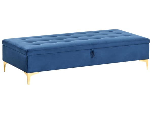 Opbevaringsskammel navy blå Velour Polstret skammel med opbevaring Guldben Moderne stue