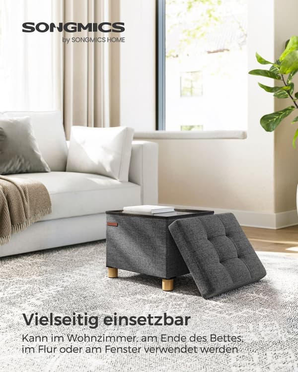Bank - sammenfoldelig - med lagerplads - 32 × 40 × 33,5 cm - mørkegrå