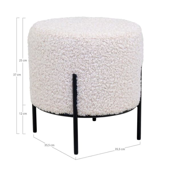 Pouf, Alford, Ø35.5x37 cm, Valkoinen
