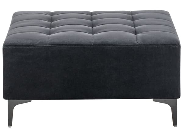 Ottoman Svart Fløyel Tufted Stoff Moderne Stue Firkantet Fotskammel Svarte Ben