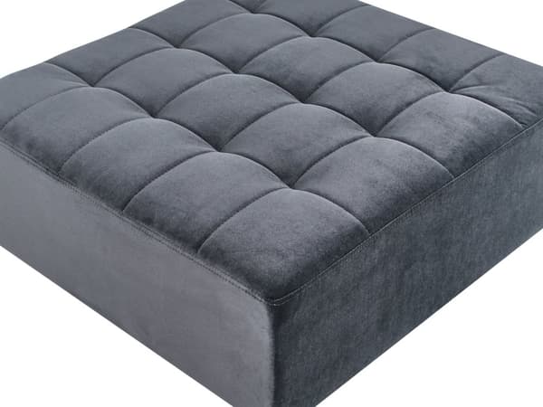 Ottoman Svart Fløyel Tufted Stoff Moderne Stue Firkantet Fotskammel Svarte Ben