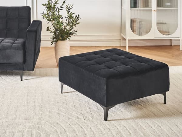 Ottoman Fodskammel Sort Velour 80 x 80 cm Skammel med Stof Moderne Puf med Ben Stueindretning