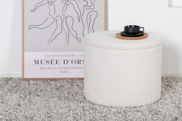 Taburet med opbevaring, Dunken, 42,5x35 cm, Hvid