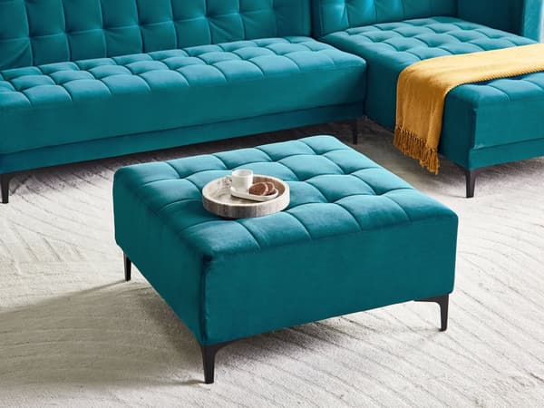 Ottoman Fodskammel Blå Velour 80 x 80 cm Firkantet Skammel med Stof Moderne Puf med Ben Stueindretning