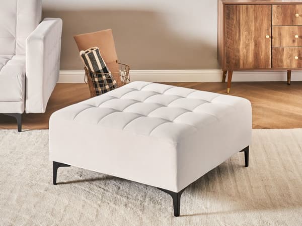 Ottoman Fodskammel Beige Velour 80 x 80 cm Firkantet Skammel med Stof Moderne Puf med Ben Stueindretning