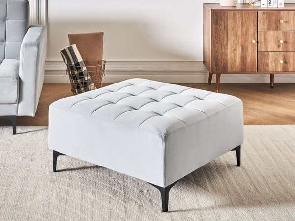 Ottoman Fodskammel Lysegrå Velour 80 x 80 cm Firkantet Skammel med Stof Moderne Puf med Ben Stueindretning