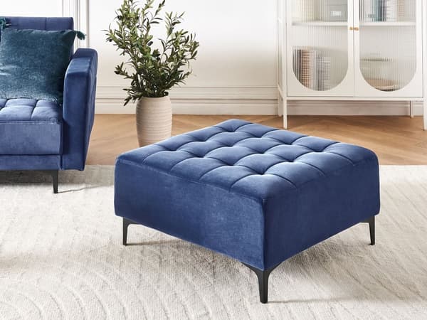 Ottoman Fodskammel Blå Velour 80 x 80 cm Firkantet Skammel med Stof Moderne Puf med Ben Stueindretning