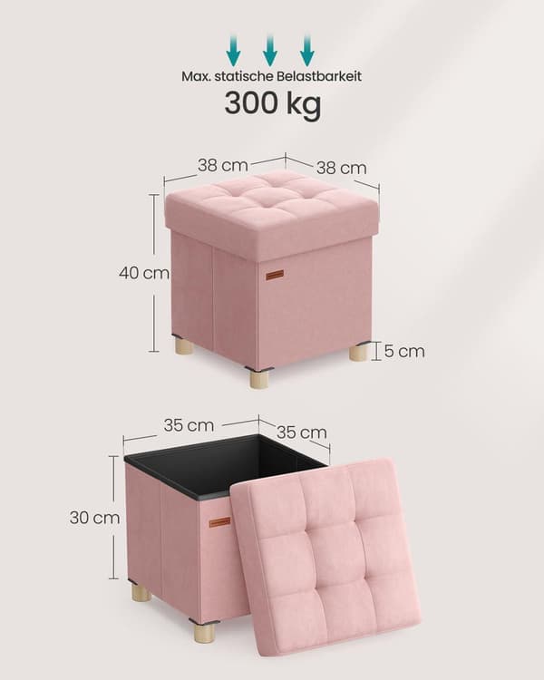 Siddemøbel med opbevaringsplads, SONGMICS LSF0516W02, 38x38x40 cm, Pastel Pink