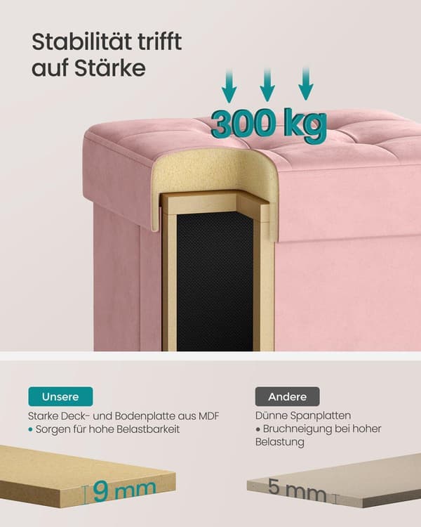 Siddemøbel med opbevaringsplads, SONGMICS LSF0516W02, 38x38x40 cm, Pastel Pink