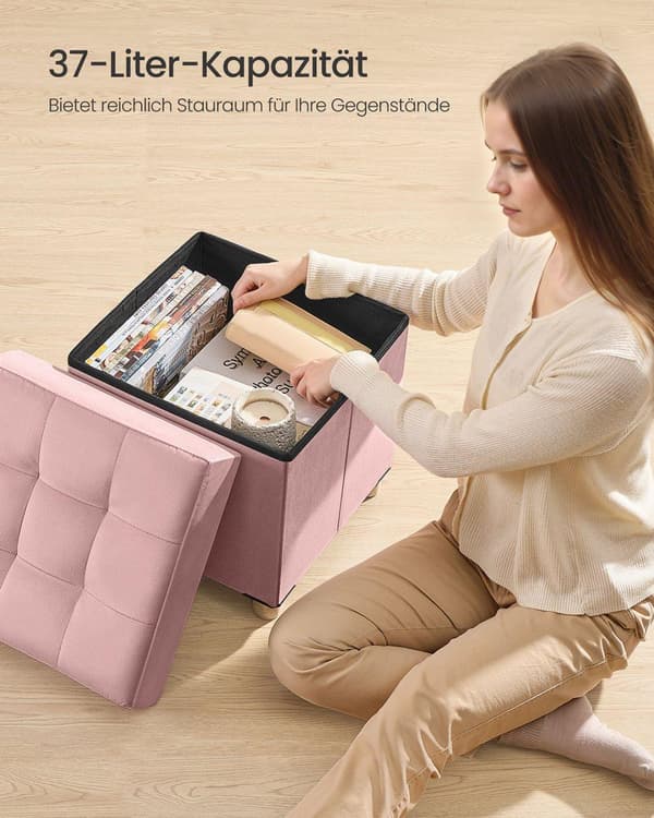 Siddemøbel med opbevaringsplads, SONGMICS LSF0516W02, 38x38x40 cm, Pastel Pink