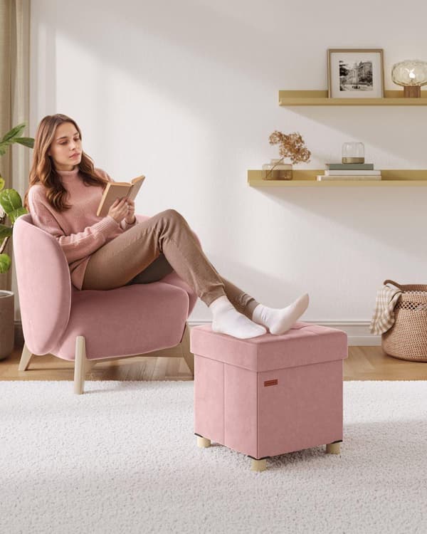 Siddemøbel med opbevaringsplads, SONGMICS LSF0516W02, 38x38x40 cm, Pastel Pink
