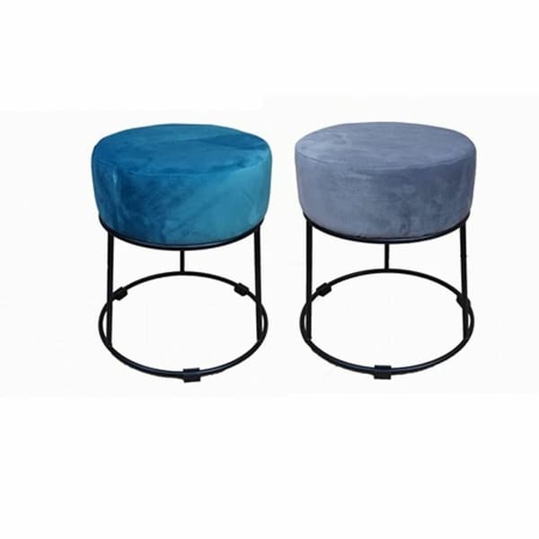 Fotpall DKD Home Decor Svart Grå Metall Turkos Polyester (36 x 36 x 37 cm) (2 antal)
