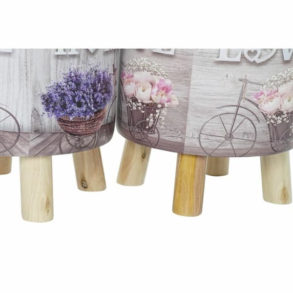 Fodstøtte DKD Home Decor Grå Cykel Pink Syren PU Fyrretræ (30 x 30 x 30 cm) (2 enheder) (30 x 30 x 32 cm)