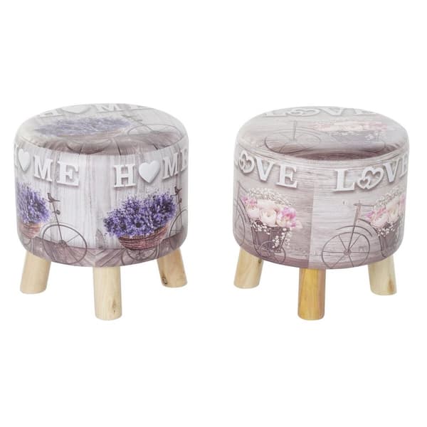 Fotpall DKD Home Decor Grå Cykel Rosa Lila PU Furu (30 x 30 x 30 cm) (2 antal) (30 x 30 x 32 cm)