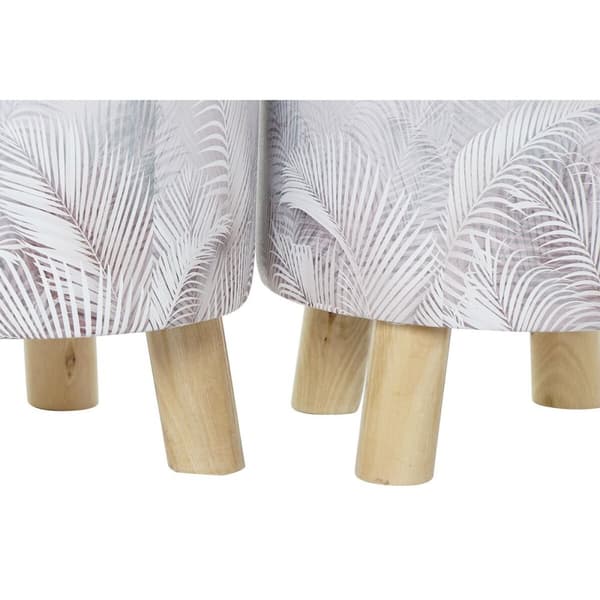 Fotpall DKD Home Decor Grå PU Furu Tropiskt (30 x 30 x 30 cm) (2 antal) (30 x 30 x 32 cm)