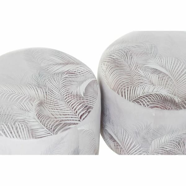 Fotpall DKD Home Decor Grå PU Furu Tropiskt (30 x 30 x 30 cm) (2 antal) (30 x 30 x 32 cm)