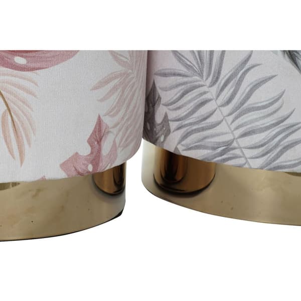 Fotpall DKD Home Decor Grå Gyllene Trä Polyester Korall Tropiskt Löv av en växt (35 x 35 x 35 cm) (2 antal)