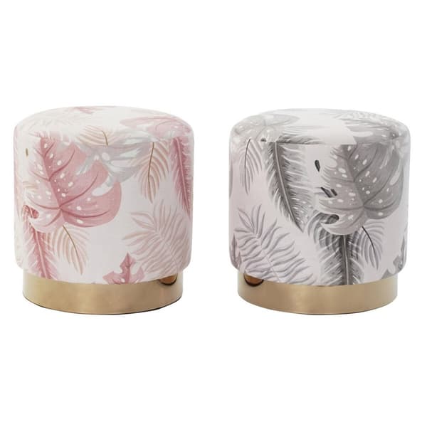 Fodstøtte DKD Home Decor Grå Gylden Træ Polyester Koral Tropisk Blad af en plante (35 x 35 x 35 cm) (2 enheder)