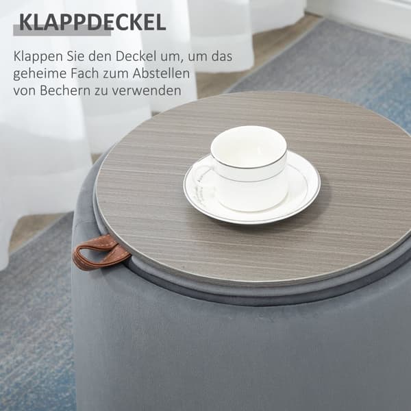 Ottoman, 2-i-1, Ø44cm x 47,5cm, Grå