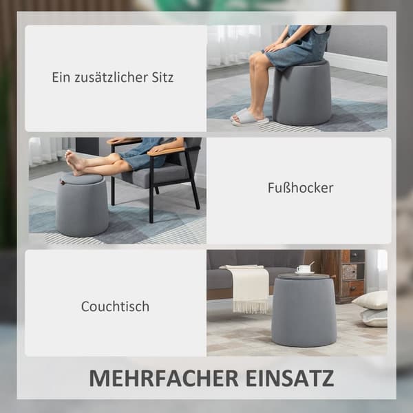 Ottoman, 2-i-1, Ø44cm x 47,5cm, Grå