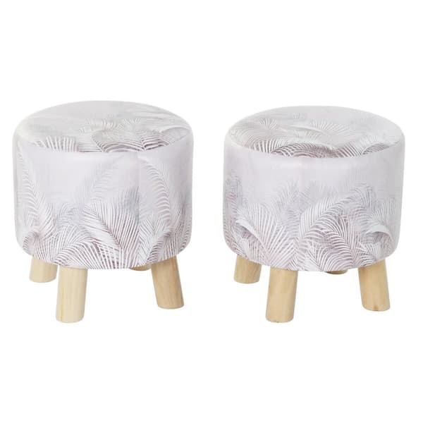 Fotpall DKD Home Decor Grå PU Furu Tropiskt (30 x 30 x 30 cm) (2 antal) (30 x 30 x 32 cm)