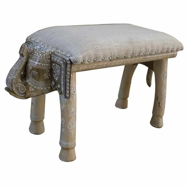 Sittpall DKD Home Decor Elefant Vit Naturell Mangoträ 65 x 31,7 x 38 cm