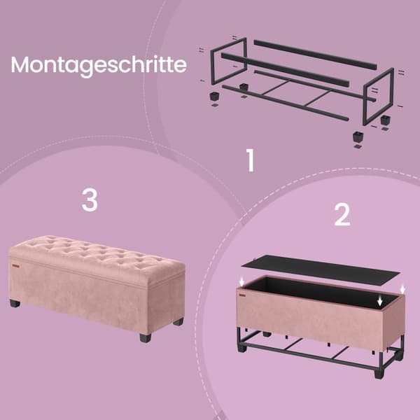 Afføring - Med opbevaringsplads - 40 x 110 x 40 cm - Pastelrosa