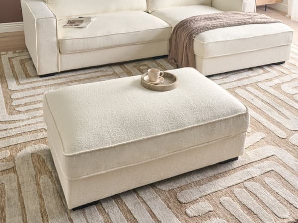 Ottomansk Fotskammel Off-White Boucle Stoff Polstret Firkantet Minimalistisk Moderne Sofa Element