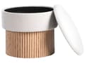 Miniatyrbilde 5 av 11: Oppbevaringspuff Off White Boucle Polstret Sete Trebunn Rund Fotskammel