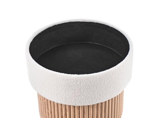 Oppbevaringspuff Off White Boucle Polstret Sete Trebunn Rund Fotskammel
