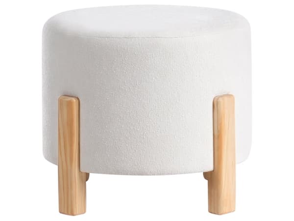 Puff Off White Chenille Polstret Sete med Runde Treben