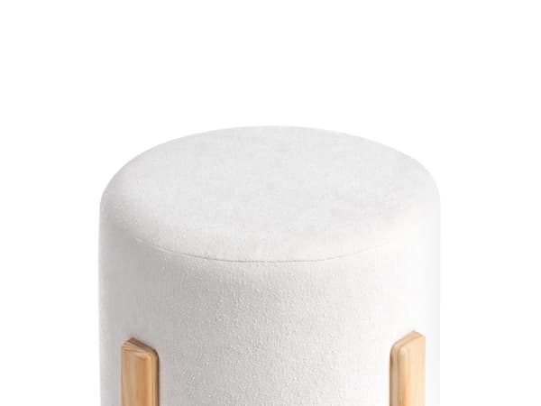 Puff Off White Chenille Polstret Sete med Runde Treben