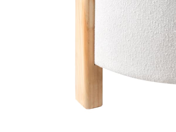 Puff Off White Chenille Polstret Sete med Runde Treben