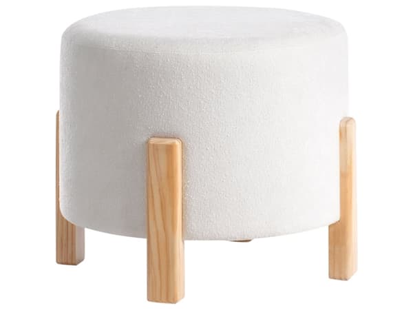 Puff Off White Chenille Polstret Sete med Runde Treben