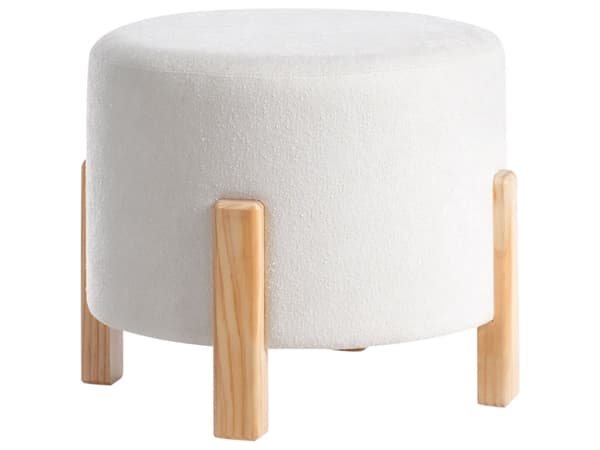 Puff Off White Chenille Polstret Sete med Runde Treben