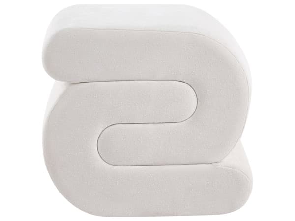 Pouffe Off White Chenille Stoff Polstret S-formet Fotskammel til Stuen