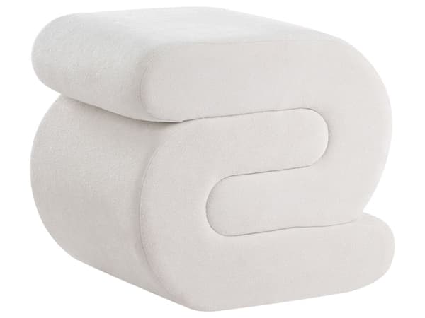 Pouffe Off White Chenille Stoff Polstret S-formet Fotskammel til Stuen