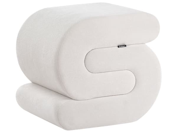 Pouffe Off White Chenille Stoff Polstret S-formet Fotskammel til Stuen