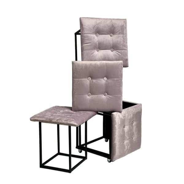 Taburet sæt GO GIFT Transformer Pink Fløjl Stål 50 x 50 x 50 cm Puf 5 i 1 5 enheder